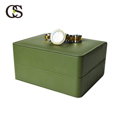 Luxury PU Leather Watch Box Green Silver Stamping Rectangle Velvet Inserts