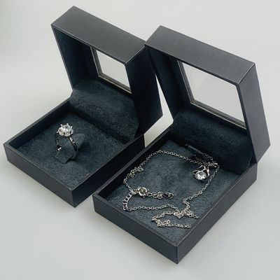 Ring Earring Necklace Jewelry Display Box Gray Frame Window  rectangle Shape