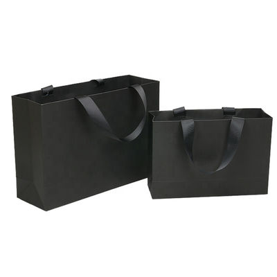 Silk Ribbons Recycled Paper Gift Bags Black Card Eco Friendly For Clothes Shopping