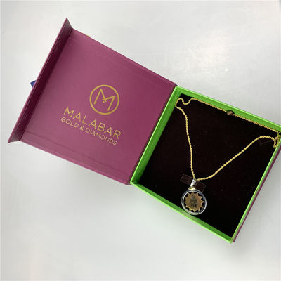 Magnetic Closure Paper Jewelry Gift Boxes With Gold Foil Logo Velvet Insert Necklace Box