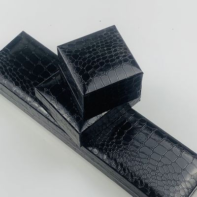 Black Crocodile Pattern Jewelry Set Box Paper Velvet Insert Rectangle