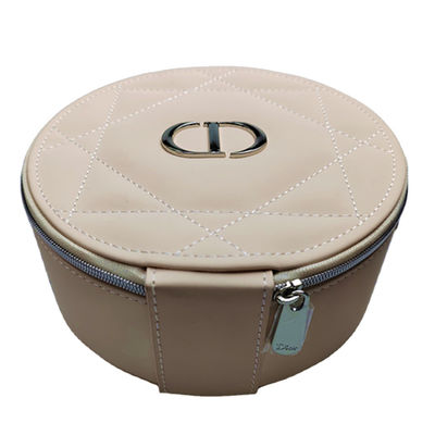 Light Pink Dior Leather Bag Zipper Closure Diamond Grid Packaging Case For Cosmetic