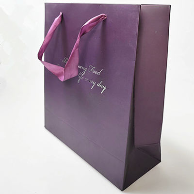 Ribbon Handle Purple Paper Bag Silver Stamping Logo Bowknot Jewelry Gift Shopping Bag