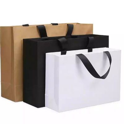 White Black Brown Kraft Paper Bag Handmade Custom Logo Recycle With Ribbon Handle