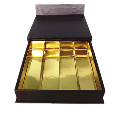 Popular Designed Chocolate Packaging Box Brown Coated Paper Matt Lamination Gold Card Paper Insert With Magnetic Closure