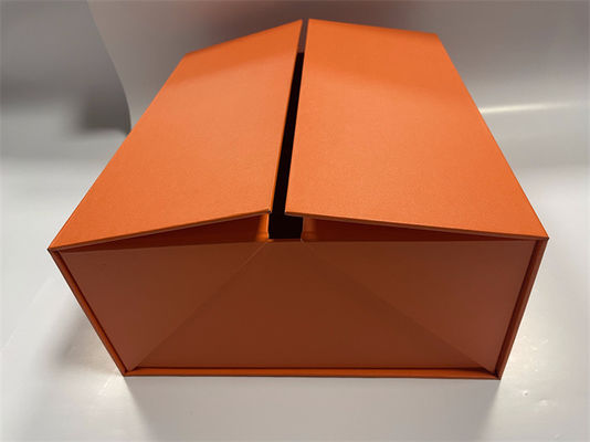 Orange Collapsible Paper Box CMYK Rectangular Cardboard Box With Lid