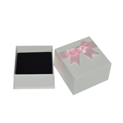Mini White Handmade Leather Jewelry Box Sqaure Cardboard With Pink Ribbon