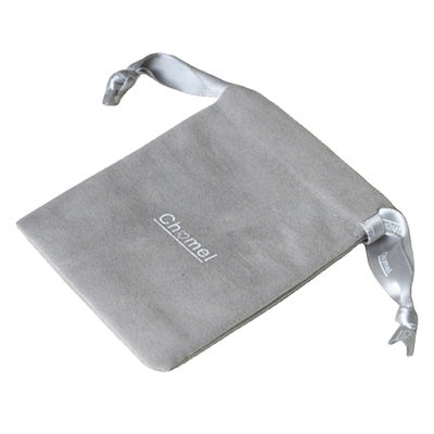 Light Grey Small Velvet Jewelry Pouch Drawstring Bags Printed Hot Stamping Logo
