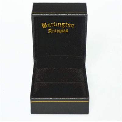 Popular Black Leatherette Paper Ring Box Small Charming Attractive Gold Line Hot Stamping Logo Velvet Lining
