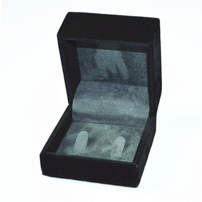 Double Ring Velvet Jewelry Gift Boxes Handmade Black Grey Sew Line