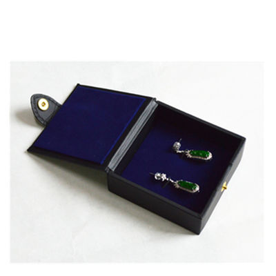 Dark Blue PU Earring Cufflink Jewelry Box Packaging With Button Closure