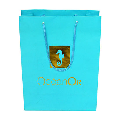 Blue Recycled Paper Gift Bags String Handle Kraft Paper Shopping Bags