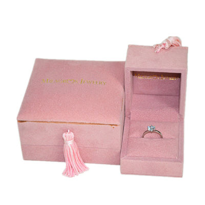 Tassel Wedding Ring Velvet Jewelry Gift Boxes Romantic Hot Stamping Logo