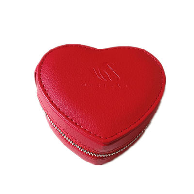 Mini velvet Jewelry Storage Case Red Romantic Heart Shape Pu Leather Small Organizer With Zipper